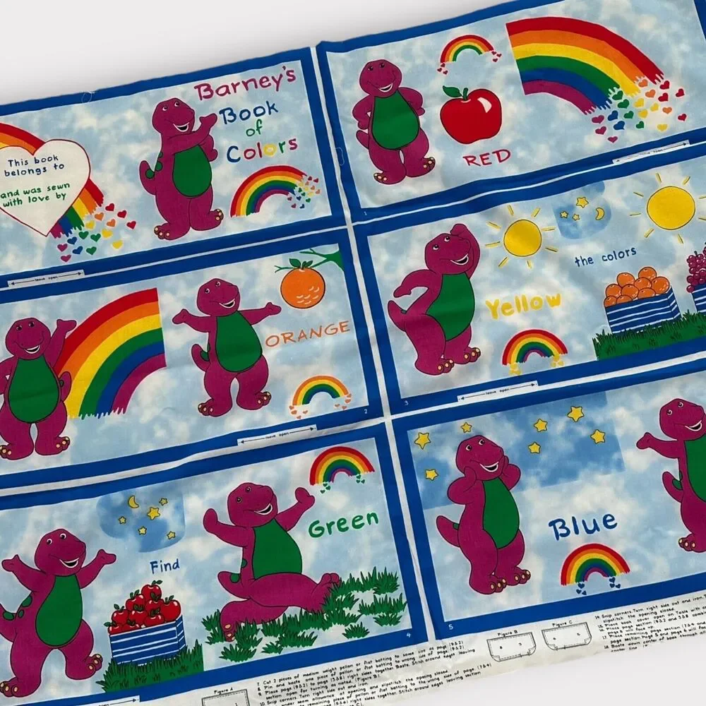 Barney Book of Colors Rainbow Fabric Book Cotton Craft‎ Panel Vintage Cut & Sew